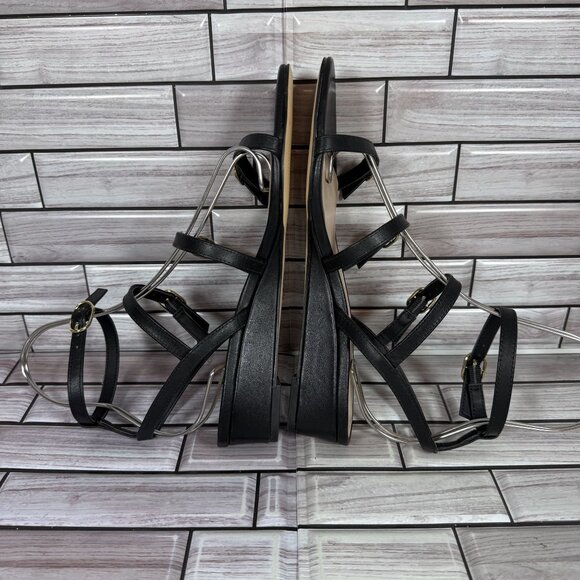 Stuart Weitzman Women's Black Leather Grecian Buckle Wedge Sandals Size 7-NEW - Picture 6 of 8